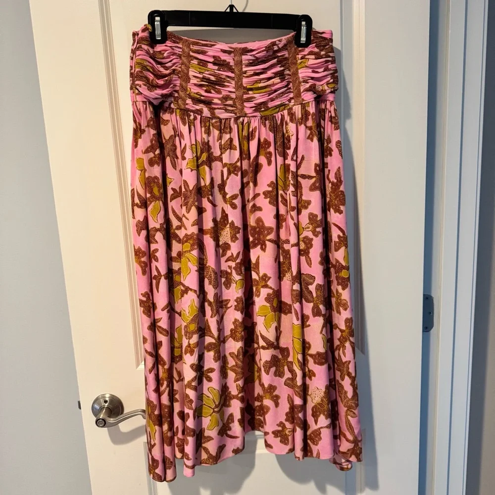 Ulla Johnson Amaia Pleated Pink Floral Silk Skirt | Size 6